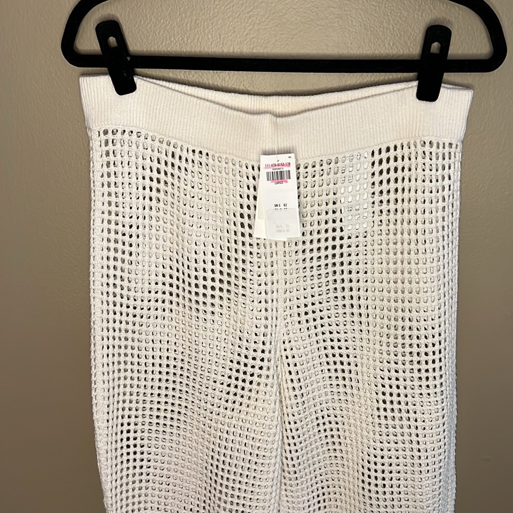 NWT A&F Abercrombie & Fitch cream knit beach pool cover up pants sweatpants - L